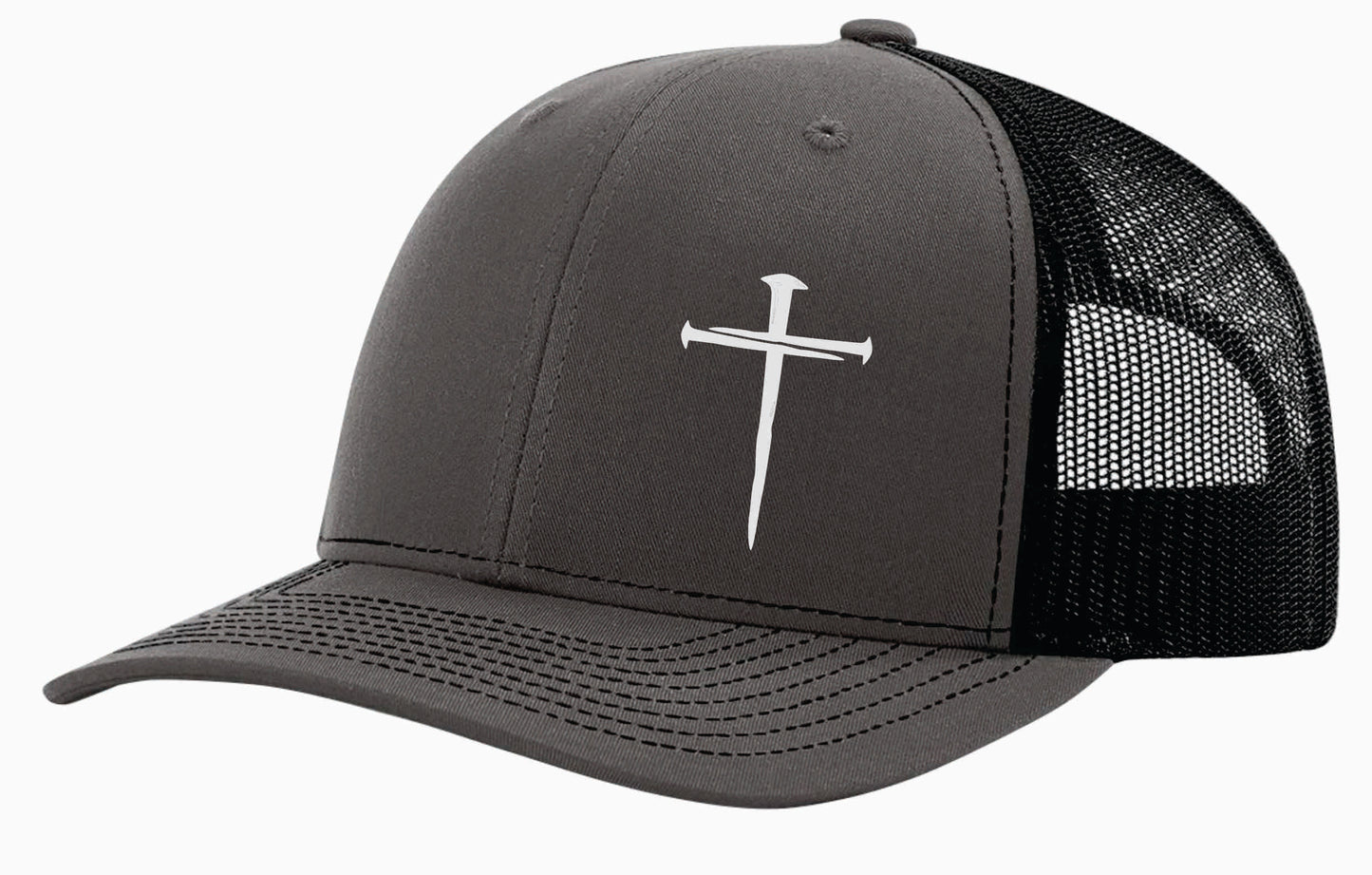 3 Nail Cross Hat (Grey front w/ Black Mesh Back)